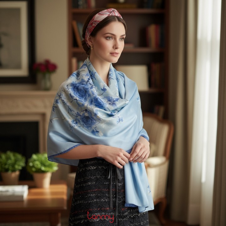 Silk scarf hand-embroidered with flowers  53*200 cm- Different  models